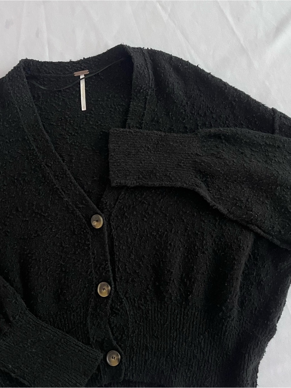 Free People Black V-Neck Button Sweater Cardigan - Women